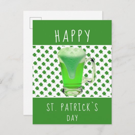 St. Patrick`s day Green Beer Kleeblatt Pattern Postkarte (Vorne/Hinten)
