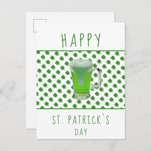 St. Patrick`s day Green Beer Kleeblatt Pattern Postkarte (Vorne/Hinten)