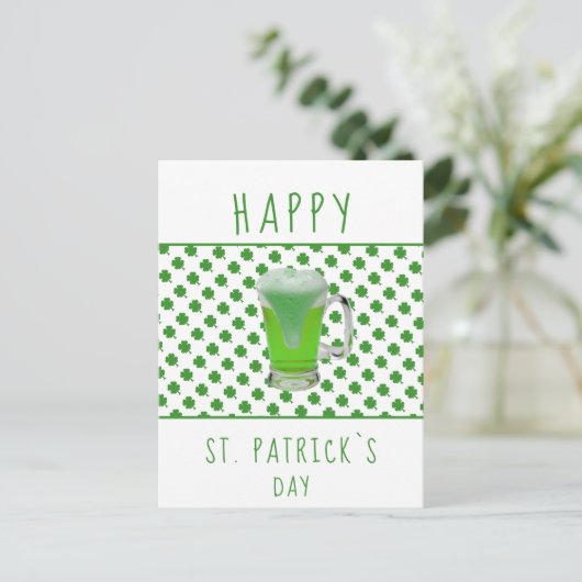 St. Patrick`s day Green Beer Kleeblatt Pattern Postkarte (Stehend Vorderseite)