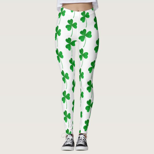 St. Patrick’s Day Green Faux Glitter Shamrock Leggings (Vorderseite)