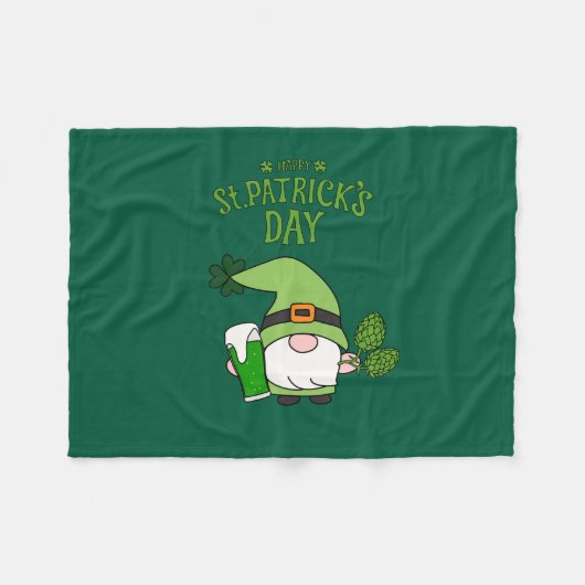 St. Patrick’s Day Green Fleece Blanket with Gnome  (Vorderseite (Horizontal))
