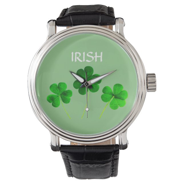 St Patrick’s Day Irish Green Shamrock Leaves 2021 Armbanduhr (Vorderseite)