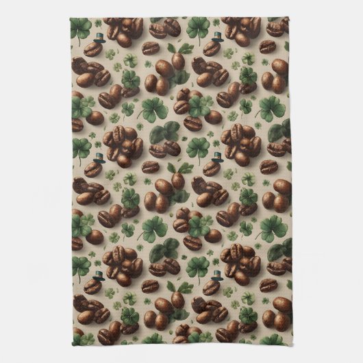 St. Patrick’s Day Kaffee & Kleeblatt-Muster Geschirrtuch (Vertikal)