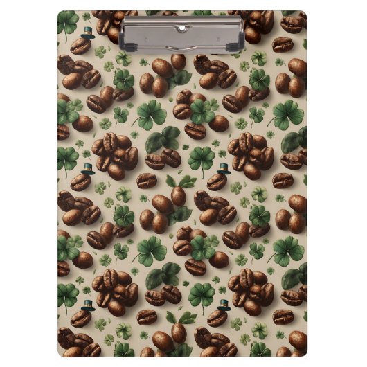 St. Patrick’s Day Kaffee & Shamrock-Muster Klemmbrett (Vorderseite)