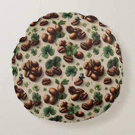 St. Patrick’s Day Kaffee & Shamrock-Muster Rundes Kissen