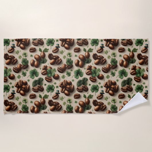 St. Patrick’s Day Kaffee & Shamrock-Muster Strandtuch (Vorderseite)
