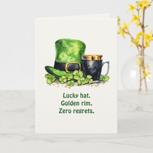 St. Patrick’s Day Leprechaun Hat & Mug Funny Card Karte (Gelbe Blume)