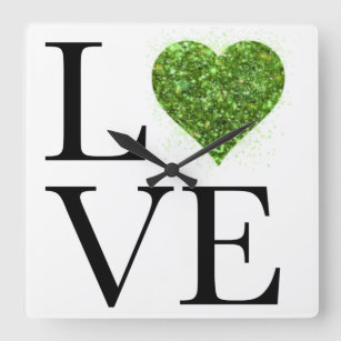St. Patrick’s day   Love   green glittering heart Quadratische Wanduhr