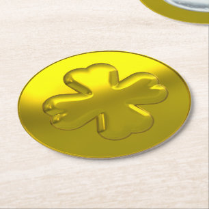 St. Patrick’s Day Luxus-Gold-Shamrock-Münze Runder Pappuntersetzer