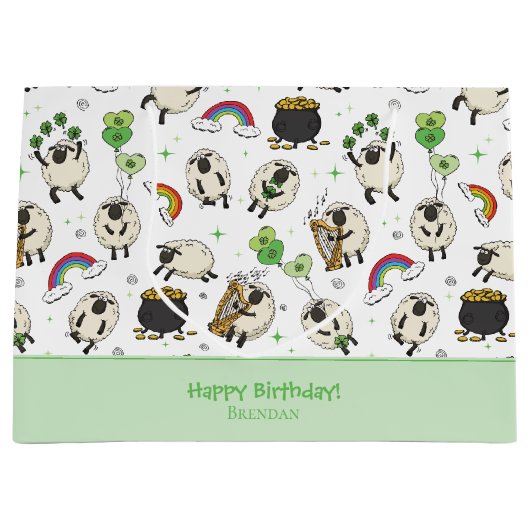 St. Patrick’s Day Schafe & Kleeblatt Kinder Große Geschenktüte (Vorderseite)