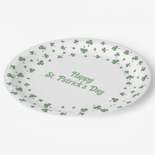 St. Patrick’s Day Shamrock Border Round Pappteller (Schrägansicht)