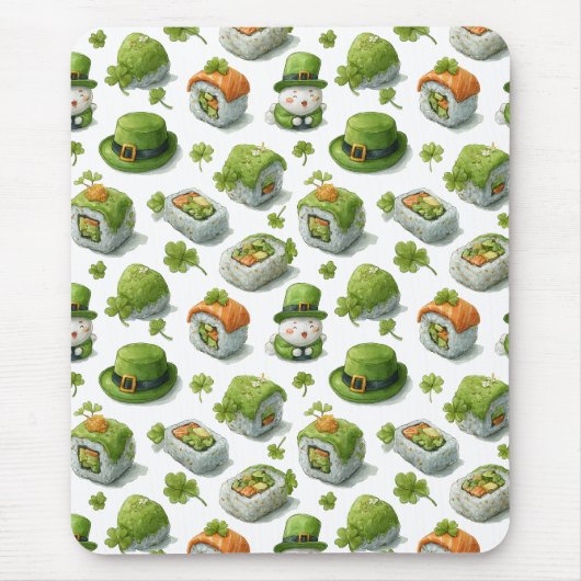 St. Patrick’s Day Sushi-Rollen & Kleeblatt Mousepad (Vorne)