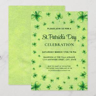 St. Patrick’s Day Wasserfarbe Shamrock auf grün Einladung