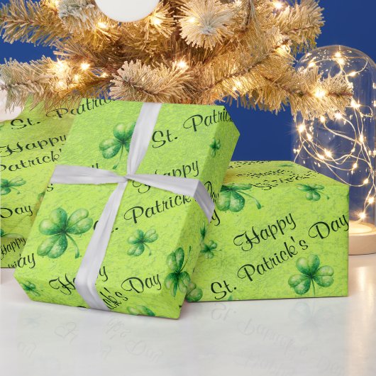 St. Patrick’s Day Wasserfarbe Shamrock auf grün Geschenkpapier (Feiertage)