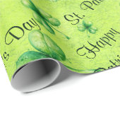 St. Patrick’s Day Wasserfarbe Shamrock auf grün Geschenkpapier (Rolleneckpunkt)