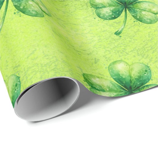 St. Patrick’s Day Wasserfarbe-Shamrock auf grünem Geschenkpapier (Rolleneckpunkt)