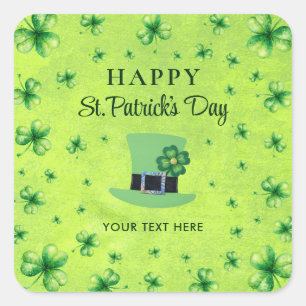 St. Patrick’s Day Wasserfarbe Shamrock auf grünem  Quadratischer Aufkleber
