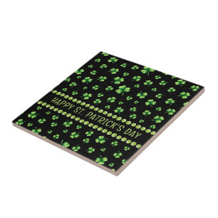 St. Patrick’s Day Wasserfarbe-Shamrock auf Schwarz Fliese