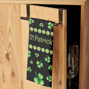 St. Patrick’s Day Wasserfarbe-Shamrock auf Schwarz Geschirrtuch
