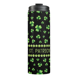 St. Patrick’s Day Wasserfarbe-Shamrock auf Schwarz Thermosbecher