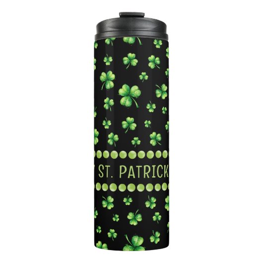 St. Patrick’s Day Wasserfarbe-Shamrock auf Schwarz Thermosbecher (Vorderseite)