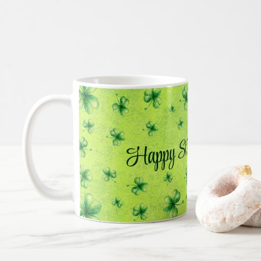 St. Patrick’s Day Wasserfarben-Kleeblatt auf Grün Kaffeetasse (Mit Donut)