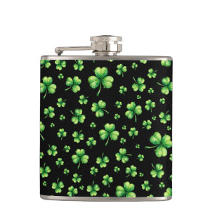 St. Patrick’s Day Wasserfarben-Kleeblatt auf Schwa Flachmann