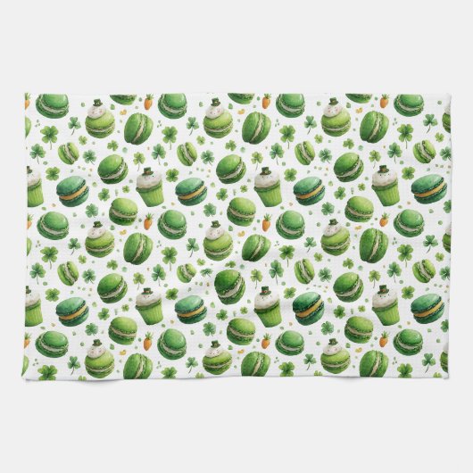 St. Patrick’s Day Watercolor Macaron & Shamrock Geschirrtuch (Horizontal)
