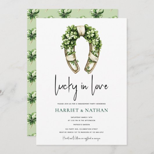 St Patrick’s Engagement Party Horseshoe Einladung (Vorne/Hinten)