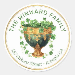 St. Patrick’s-Schale & Shamrocks-Adresse Runder Aufkleber