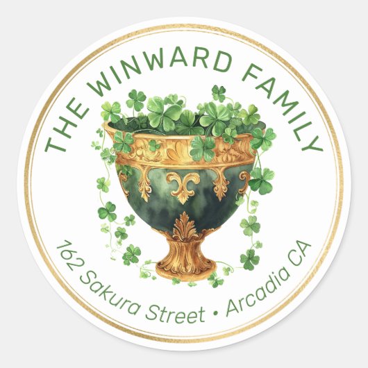 St. Patrick’s-Schale & Shamrocks-Adresse Runder Aufkleber (Vorderseite)