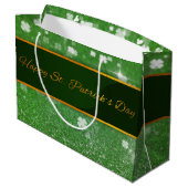 St Patrick TagesGlitzer-Kleeblatt Große Geschenktüte (Rückseite Schrägansicht)