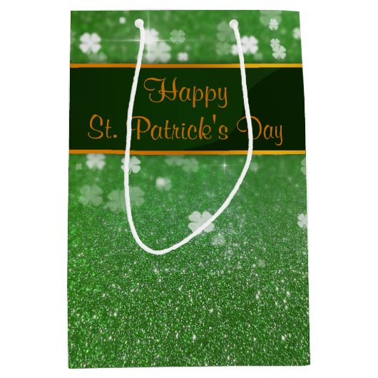 St Patrick TagesGlitzer-Kleeblatt Mittlere Geschenktüte (Vorderseite)