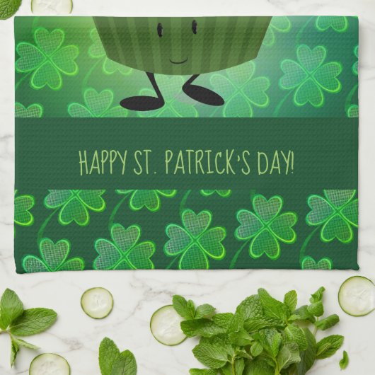 St Patrick Tagesgrün-Cartoon-Kleeblatt Geschirrtuch (Gefaltet)