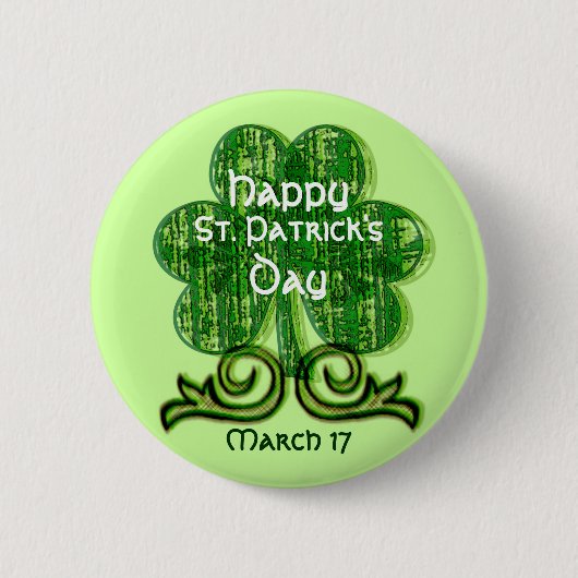 St Patrick Tagesknopf ~ Grunge-Kleeblatt Button (Vorderseite)