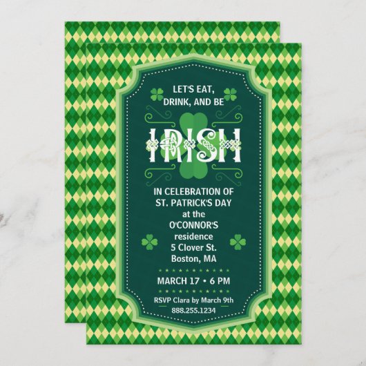 St Patrick TagesParty Einladung (Vorne/Hinten)