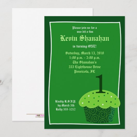 St Patrick Tagkleiner kuchen Einladung (Vorne/Hinten)