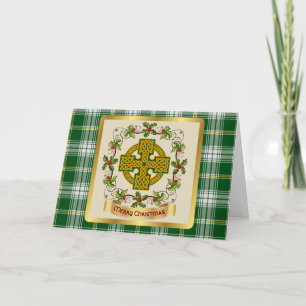 St. Patrick Tartan mit keltischem Kreuz Feiertagskarte