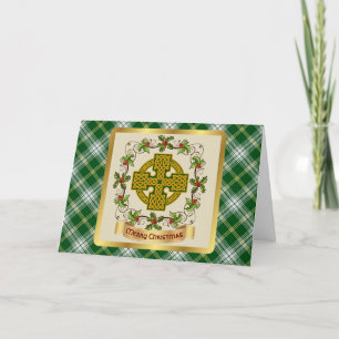 St Patrick Tartan w/Celtic Cross Personalisiert Feiertagskarte