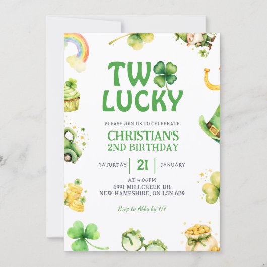 St Patrick Two Lucky Birthday Invitation Einladung (Vorderseite)