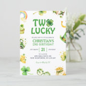 St Patrick Two Lucky Birthday Invitation Einladung (Stehend Vorderseite)