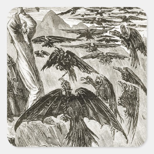 St Patrick und die Dämonenvögel, von 'The Trias T. Quadratischer Aufkleber (Vorderseite)