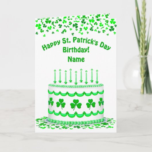 St Patrick's Birthday Cake Custom Candles Greeting Karte (Vorderseite)