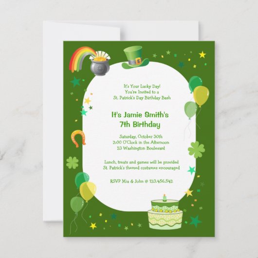 St. Patrick's Birthday Costume Party Einladung (Vorderseite)