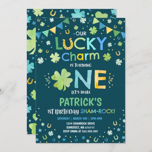 St. Patrick's Birthday Einladung Lucky Charm (Vorne/Hinten)