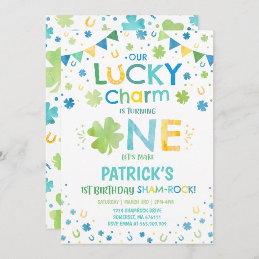 St. Patrick's Birthday Einladung Lucky Charm (Vorne/Hinten)