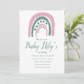 St. Patricks Birthday Rainbow Hand Drawn Pink Einladung (Stehend Vorderseite)