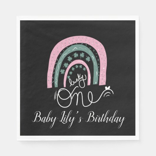 St. Patricks Birthday Rainbow Hand Drawn Pink Napk Serviette (Vorderseite)