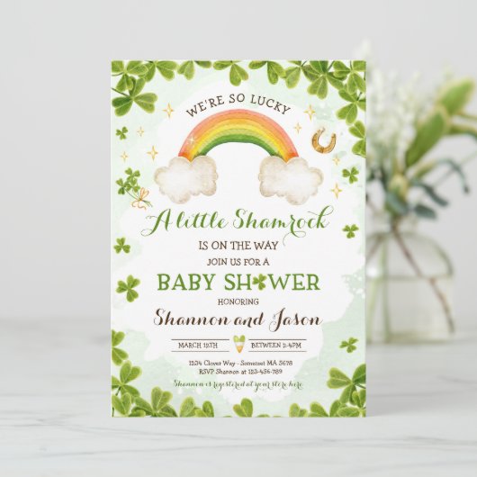 St Patrick's Boy Little Kleeblatt Baby Shower Einladung (Stehend Vorderseite)