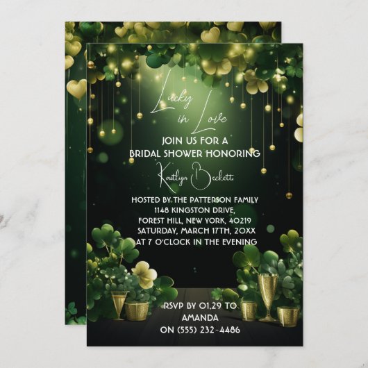 St. Patricks Brautparty Grüne Einladung (Vorne/Hinten)